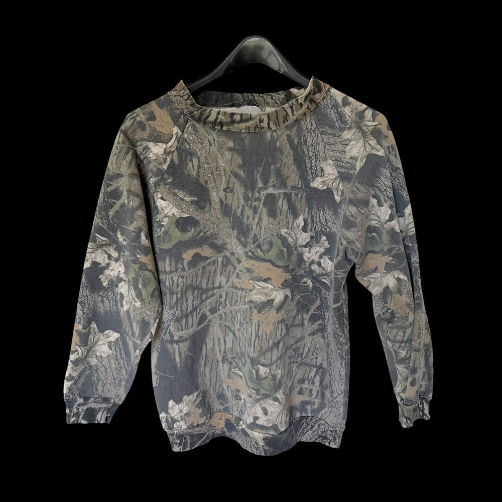 Vintage Camo Crewneck Sweatshirt Large Raglan Sleeve Hunting Pullover